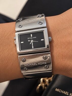 Michael Kors Silver and Black Square Watch